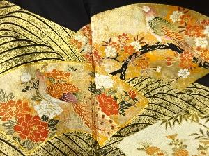 アンティーク　作家物　金彩地紙に花鳥模様刺繍留袖(比翼付き)